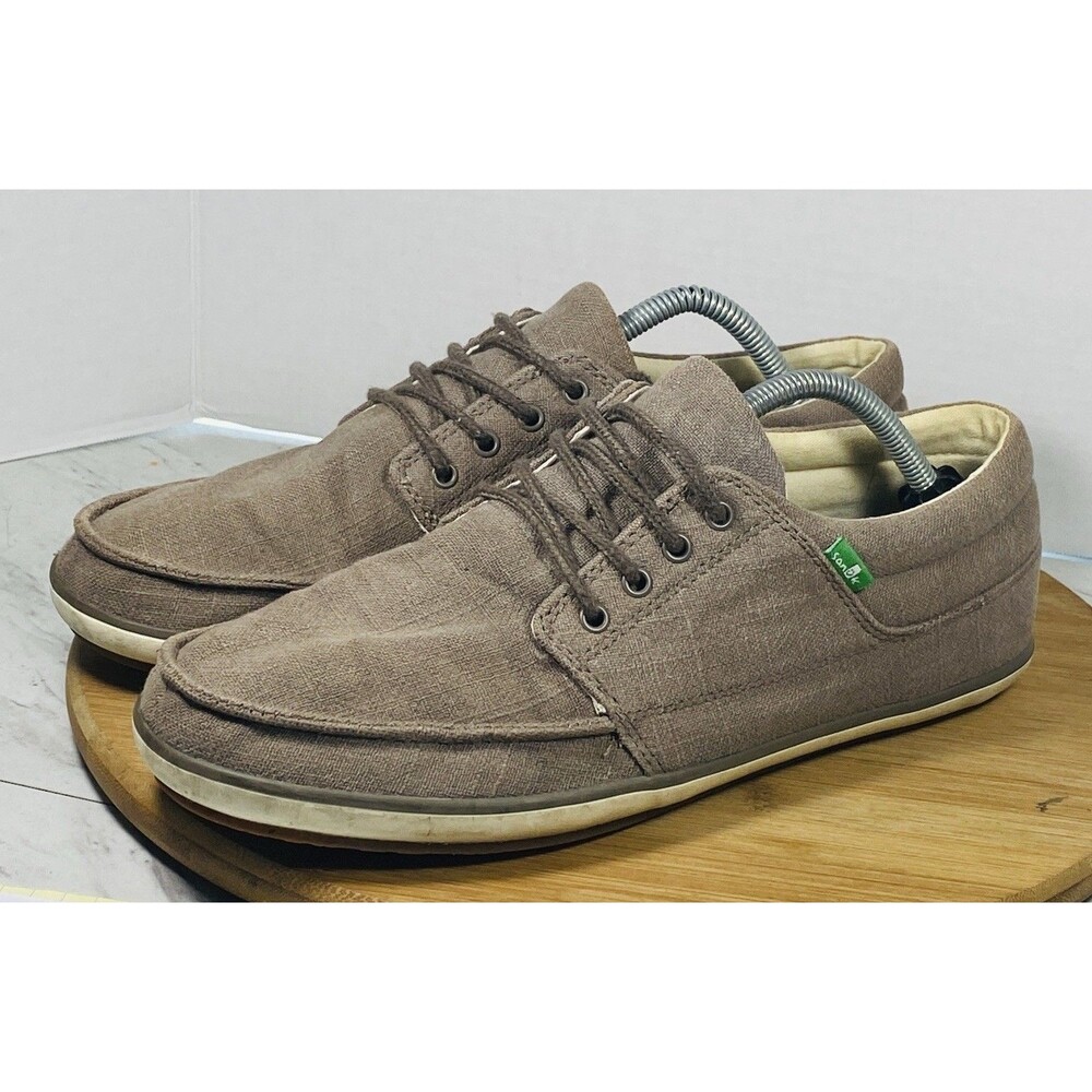 Sanuk Mens Lace Up Brown Canvas Shoes Size 10.5